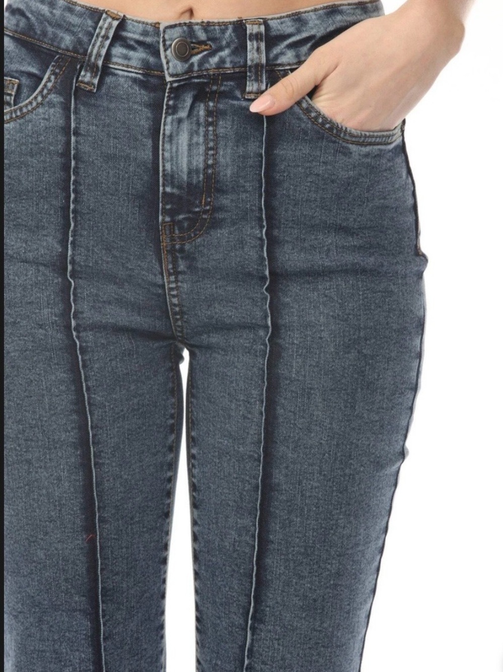 Charlie B Medium Blue Crop Pintuck Jeans with Cuff Hem size 0 - Picture 2 of 7